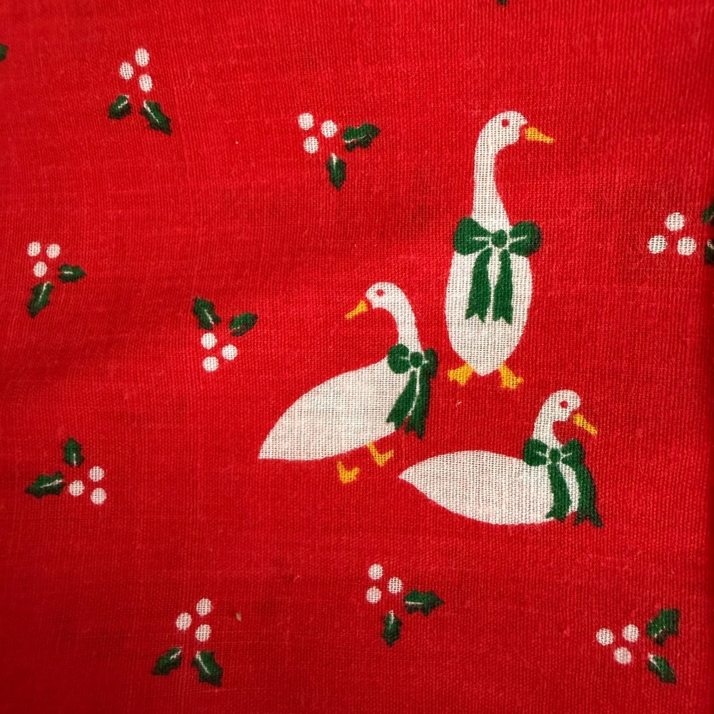 Vintage Christmas Goose Cloth Napkins Red Holly Berry Set of 2 Retro Holiday